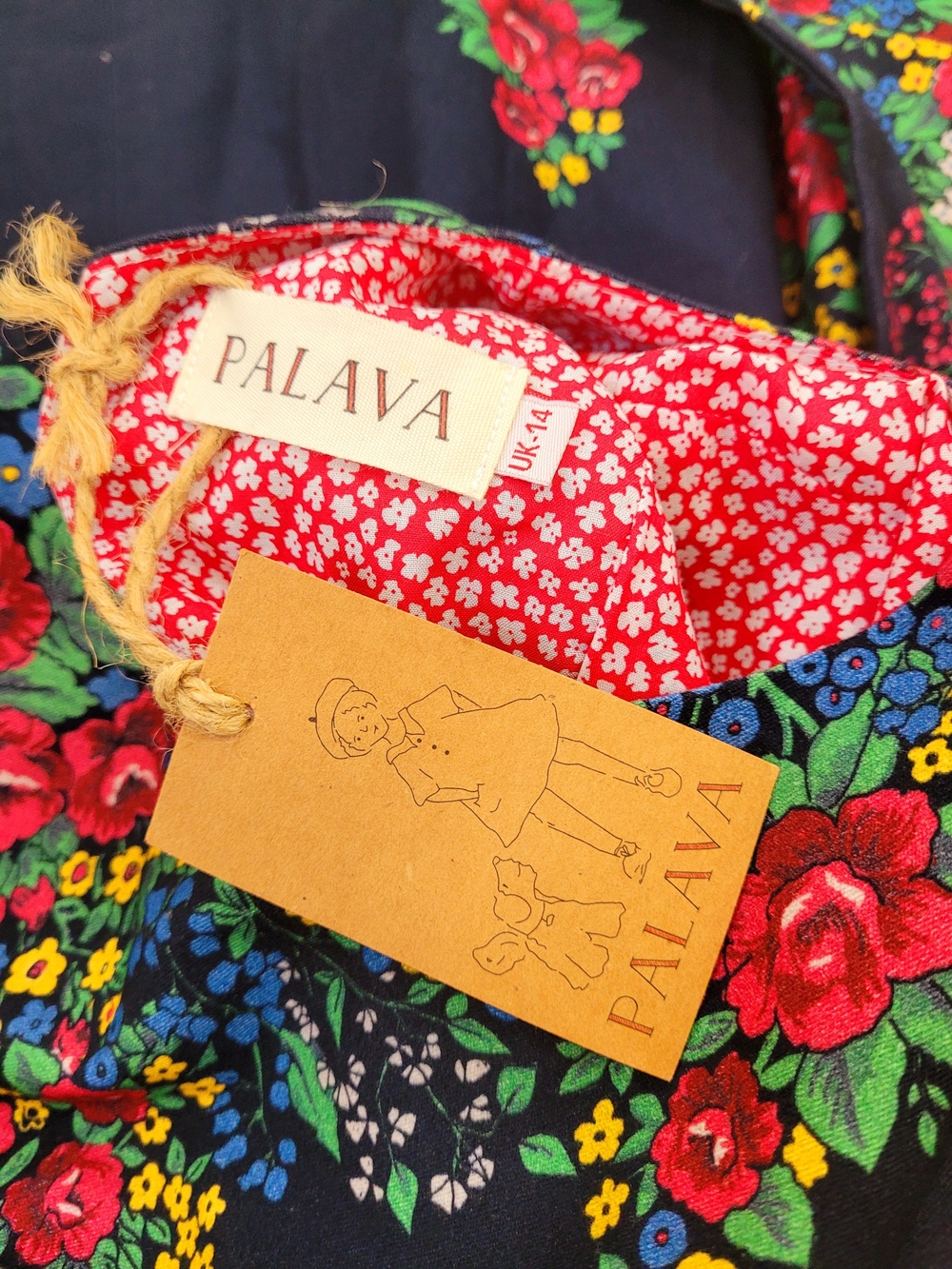 NWT PALAVA UK Beatrice Black Hungarian Flower Retro Belted Midi Dress US 10 - Picture 4 of 15